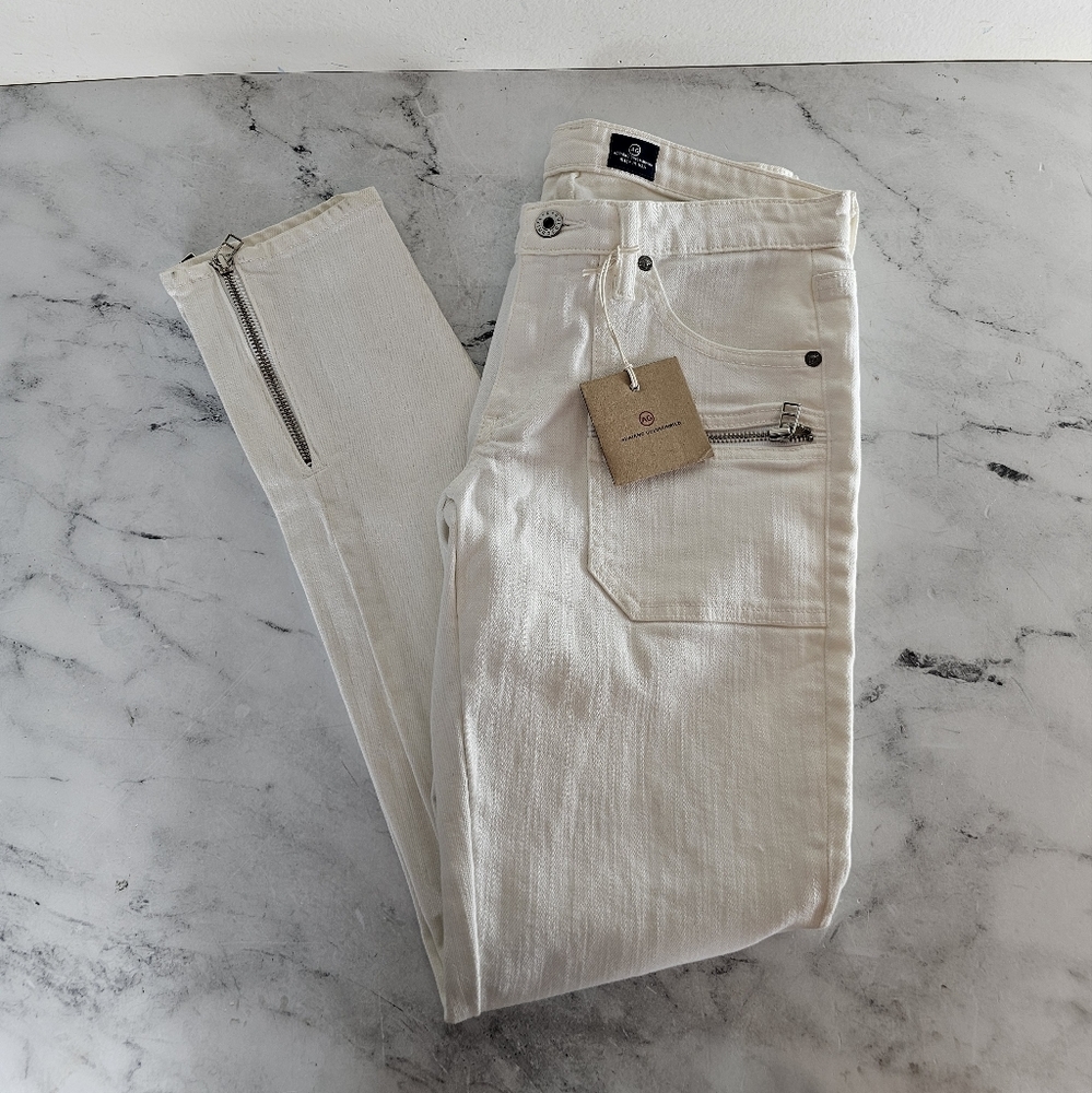Adriano Goldschmied The Harlow Patch Pocket Zip White Jeans 29 NWT